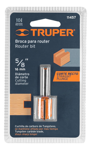 Broca Para Router Recta 2 Filos 5/8 Truper 11457
