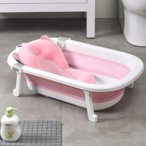 Banheira De Bebe Dobrável Retrátil Com Termometro e Boia Teu Baby Rosa