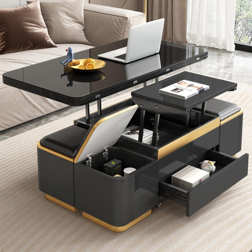 Guyii Mesa De Centro Elevable Con Taburetes De