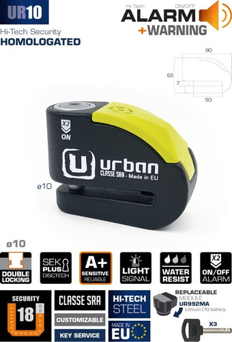 Imagen 1 de 4 de Candado , Tranca De Disco Para Moto Con Alarma Ur10
