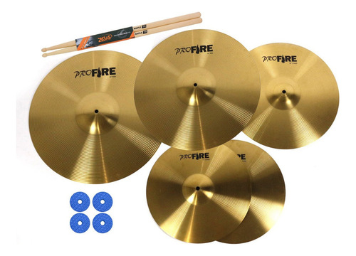 Kit Pratos Profire 14 Chimbal 16 18 E 20 + Baqueta + Feltro Cor Dourado-escuro