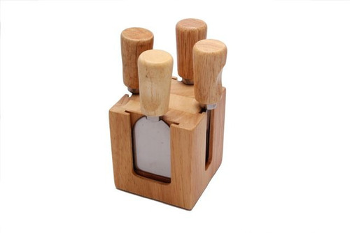 Set De 4 Cuchillos Para Queso Acero Inoxidable Y Madera 