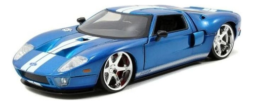 Auto Ford Gt Fast Furiouso Esc 1/32 Metal Juguete Rdf1 Color Azul Con Rayas Blancas