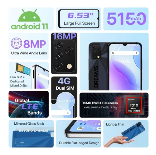 Imagen 3 de 3 de Celular Umidigi A11s Mist Blue 4/32gb