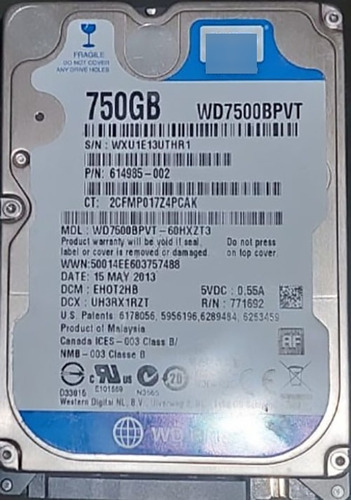 Disco Rigido Para Notebook O Netbook Western Digital 750 Gb