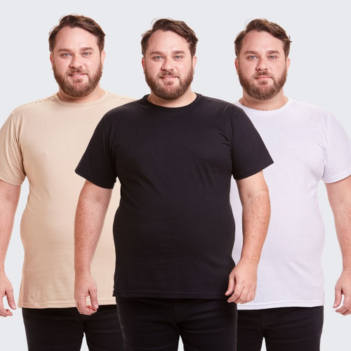 Camisas Camiseta Basica Masculina Plus Size Algodão Kit 3 