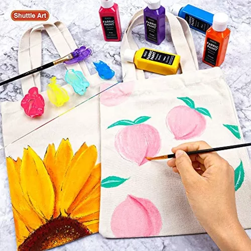  Shuttle Art - Pintura de tela suave permanente de 18 colores en  botellas (2.0 fl oz/2 onzas) con pinceles, paleta, plantillas, pintura  textil no tóxica para camisetas, zapatos, jeans, bolsas, proyectos