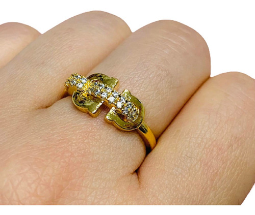 Anillo Cinturon Micropave Baño De Oro Gold Abo 007