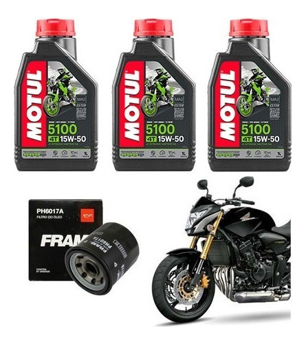 Kit Troca De Óleo 3lts Motul Hornet 600 2008 Á 2011 + Filtro