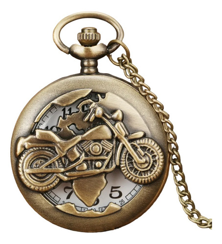 Relógio Bolso Bronze Com Corrente Estilo Antigo Motocicleta