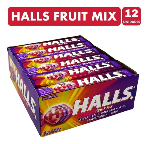 Halls Fruit Mix Sabores Frutales  Caja Con 12 Unidades