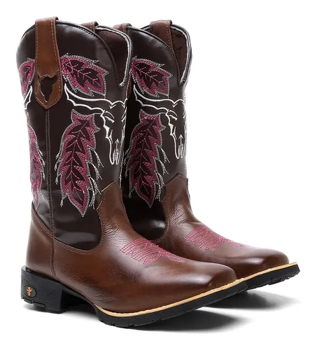 Bota Botina Texana Feminina Country Em Couro Rodeio Brinde