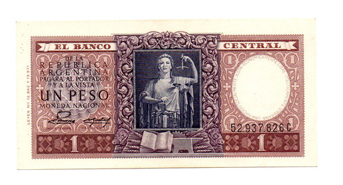 Billete 1 Peso Moneda Nacional, Bottero 1914, Año 1955 Sc 