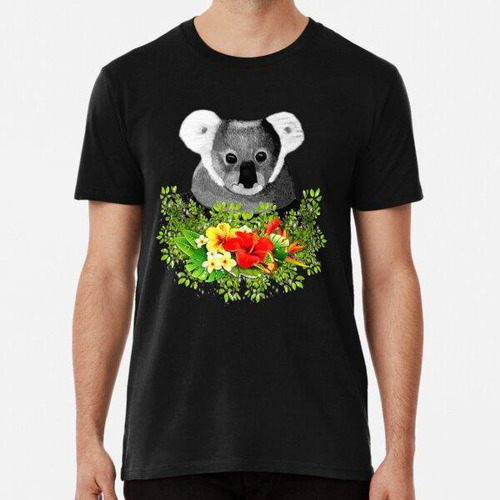 Remera Coala. Marsupial Australiano Con Flores Y Mariposas A