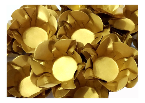 100 Forminhas P/ Doces Flor Luxo Dupla Dourada Promoção