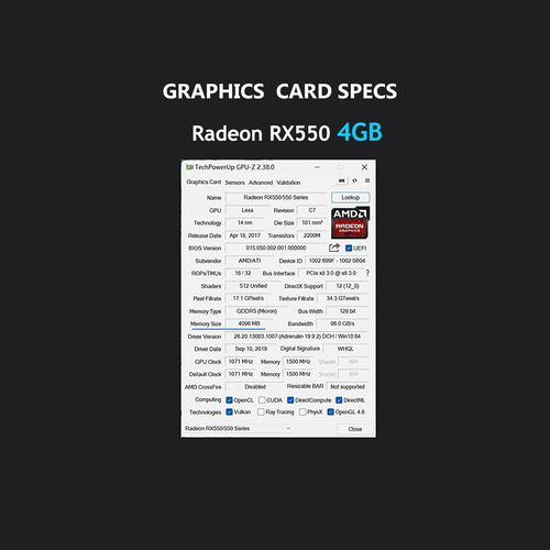 Srhonyra Radeon Rx 550 4gb Gaming Graphics Tarjeta Gddr5 128