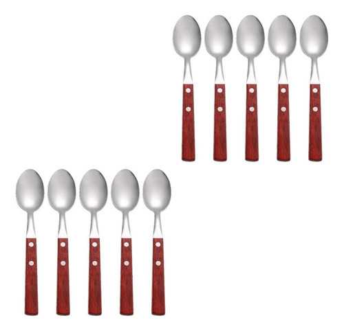 10 Cucharas Metal Con Mango De Madera, Cuchara Revolver Café