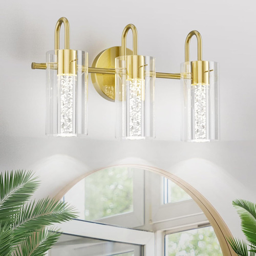 Lámparas De Baño Doradas 3 Luces Modernas Con Cristal De Bur