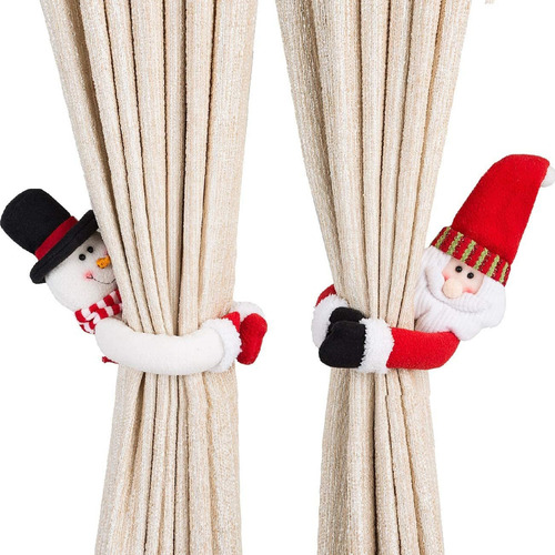 2 Cortinas Navideñas Con Hebilla De Papá Noel Y Muñeco D [u]