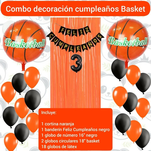 Combo Decoración Cumpleaños Globos Basket Ball Baloncesto