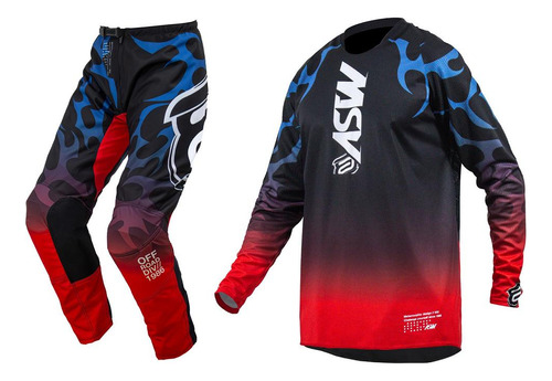 Conjunto Roupa De Trilha Moto Cross Asw Meta Azul Off Road