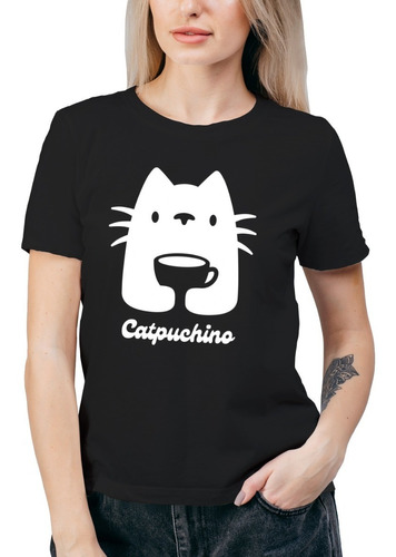 Polera Mujer Cat Puchino Capuchino Gato Algodón Orgánico An4