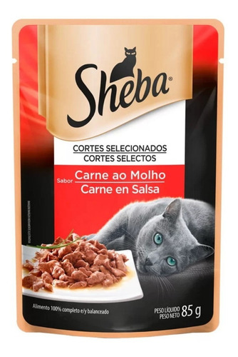 Alimento Sheba Cortes Selectos para gato adulto todos os tamanhos sabor carne ao molho em saco de 85g