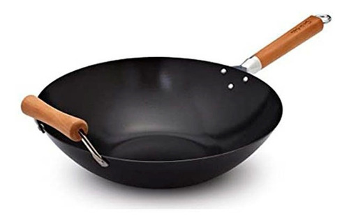 Wok De Chapa 34 Cm Mango Madera Y Agarradera Premium Silmar