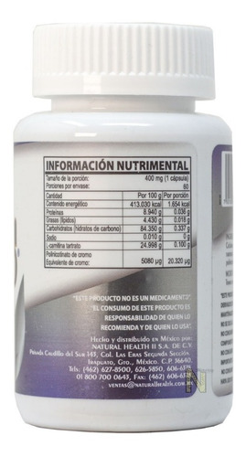 Imagen 2 de 4 de Chromium 400 (60 Cápsulas 400 Mg) Naturalhealth