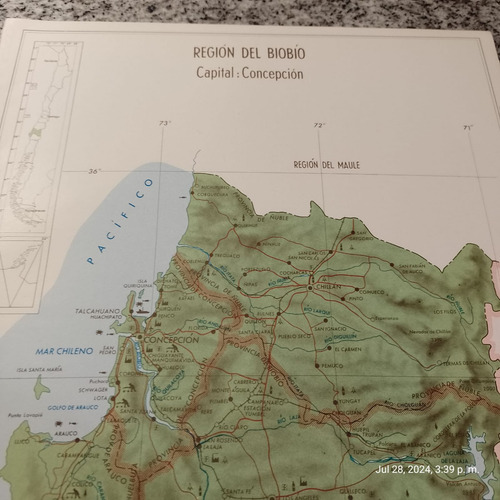 Mapa Región Del Biobio 34x25cm. Imp. 1976 (Usado)