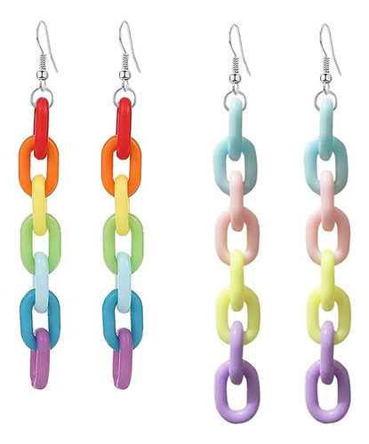 2 Pares Unicos Personalizados Cadena Arco Iris Resina Acrili