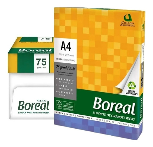 Resma Boreal A4 multifunción de 500 hojas de 75g color blanco por unidad