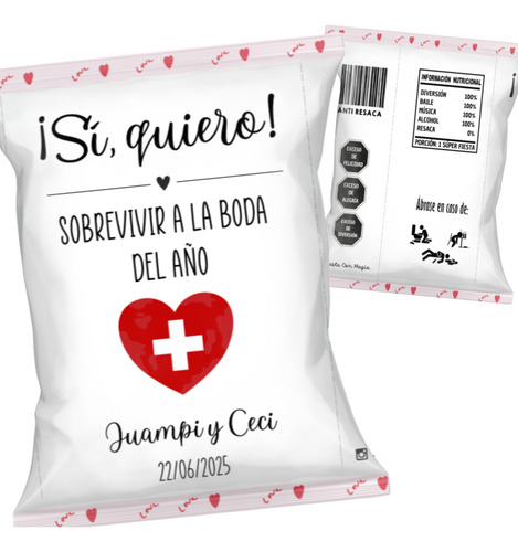 100 Bolsitas Kit Anti Resaca Chip Bag Fiesta Boda Cumpleaños