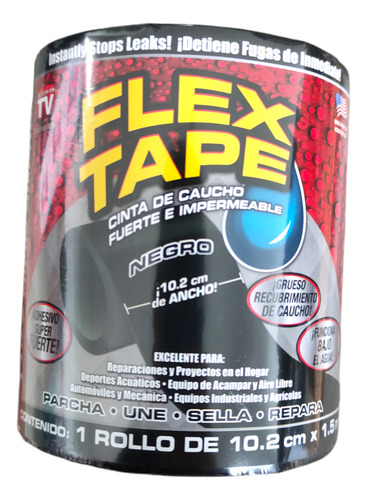 Flex Tape Negro Cinta Resiste Agua Tapa Hoyos Y Grietas