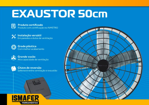 Exaustor Ind. 50cm Alta Rotação / Vazão - 5.000 M³h. Coifa