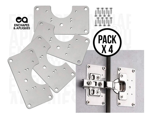 Imagen 1 de 7 de Placa Platina Reparación Puerta Bisagra Pack X 4unid+tornill