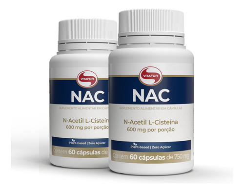 Kit 2 Nac N-acetil L-cisteína 600mg Vitafor 60 Cápsulas