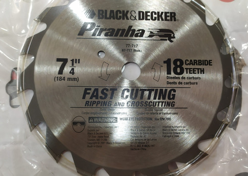 Disco Corte Sierra 7 1/4 (186cm) Black& Decker 