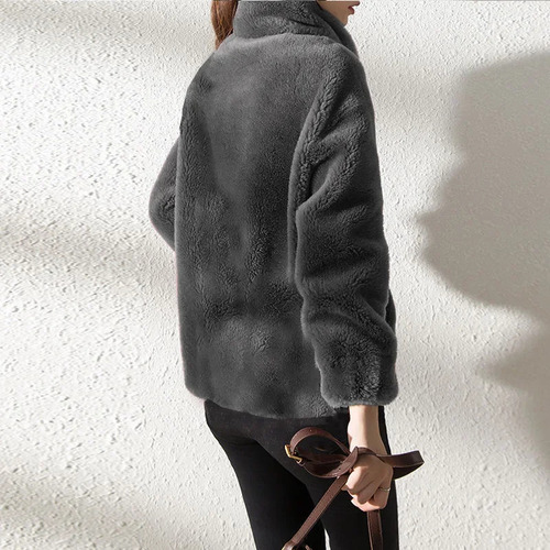 Chaqueta Tipo Cárdigan Cálida Con Cremallera Y Forro Polar Para Mujer