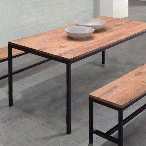 Mesa De Comedor Madera Y Hierro 120x80 Calidad Premium Tapa Marrón Claro Patas Negro