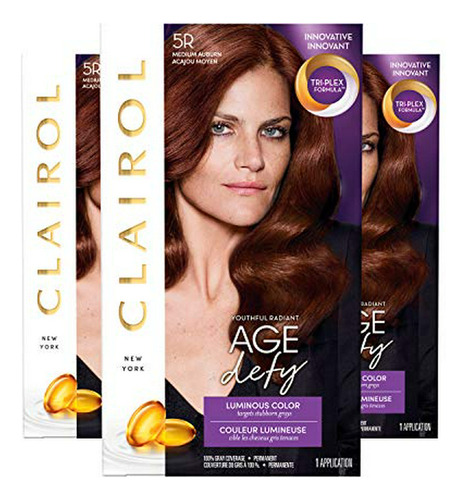 Clairol Age Defy Permanent Hair Color, 5r Medium Auburn, 3 C