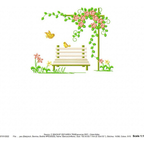 Matriz Bordado Znb5855 Banco Com Flores