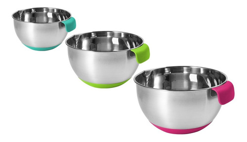 Set 3 Bowls Medidores Acero Base Silicona Reposteria