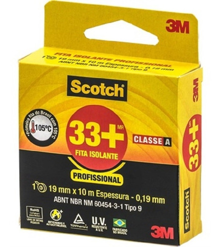 Fita Isolante 3m Scotch 33+ / 19mm X 10 Metros Classe A