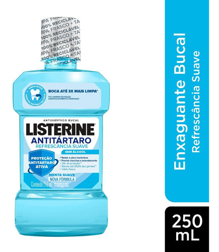 Enxaguante Bucal Antisséptico Zero Álcool Menta Suave Listerine Tartar Control Frasco 250ml