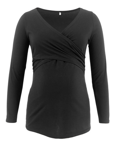 Top De Lactancia De Manga Larga Liso Con Cuello En V Y Volan
