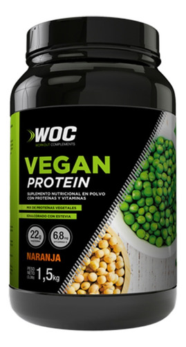 Suplemento en polvo WOC Workout Complements  Vegan Protein proteínas sabor naranja en pote de 1.5kg