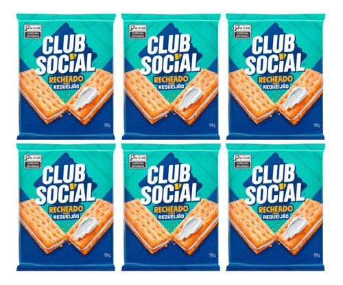Kit C/6 Club Social Recheado Com Requeijão 106g
