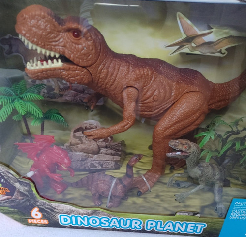 T-rex Dinosaur Planet Muñeco Juguete 30x40cms Set 6pzas