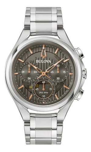 Reloj Bulova Curv 96a298 Para Hombre E-watch Color De La Correa Plateado Color Del Fondo Gris